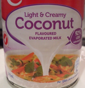 Replace coconut milk with evaporated milk with coconut flavouring to cut the amount of saturated fat in your diet, without compromising on taste. Find it in the long-life milk section of the supermarket.